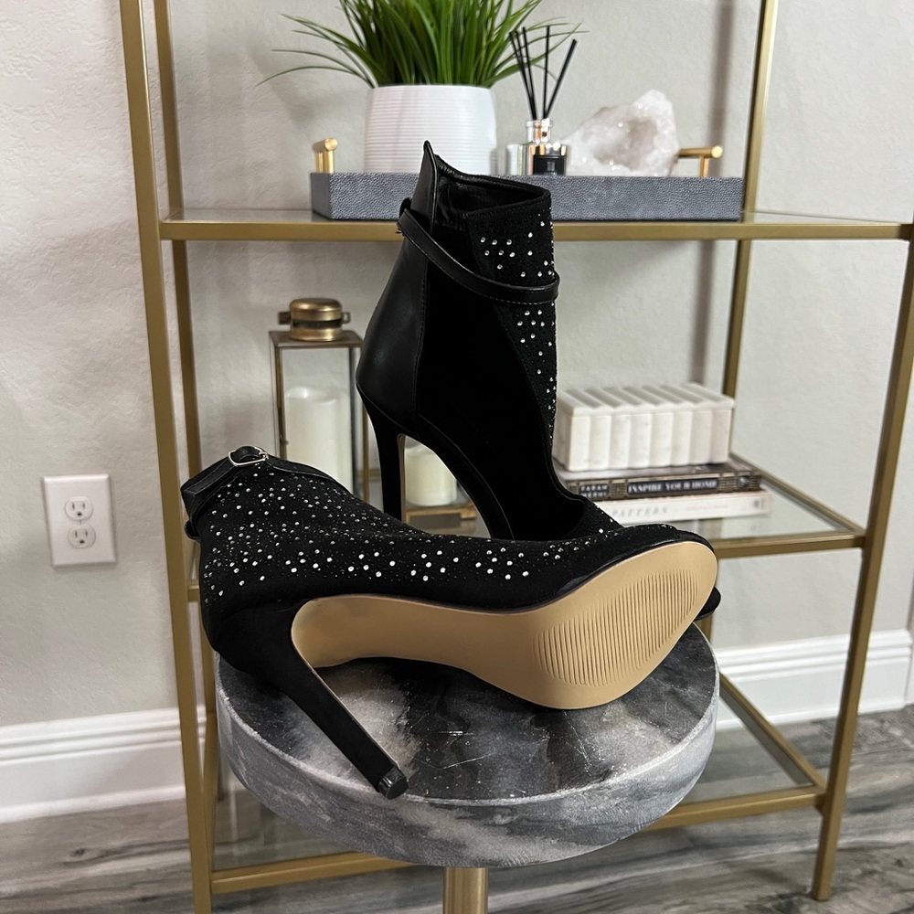 Heeled Rhinestone Open Toe Booties - Picture 5 of 5